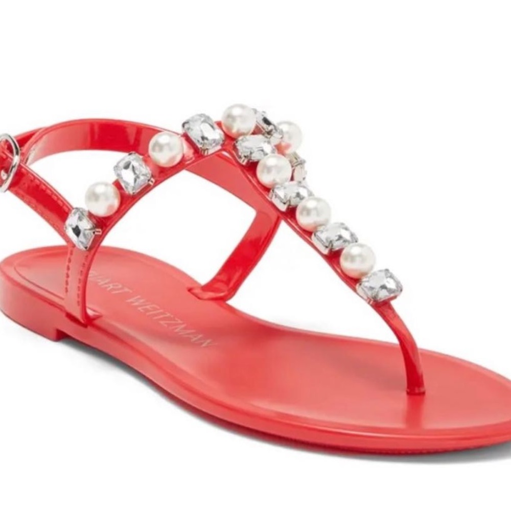 Stuart Weitzman Goldie Crystal Pearly Jelly Red sandals size us 8 new with tag